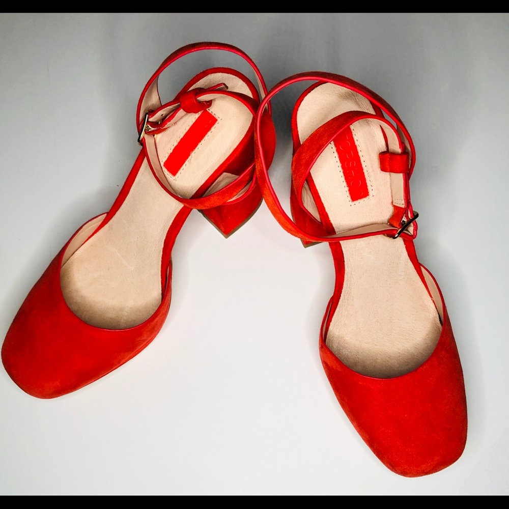 TopShop Suede Red Scarlet Chunky Platform Heels - Picture 4 of 13